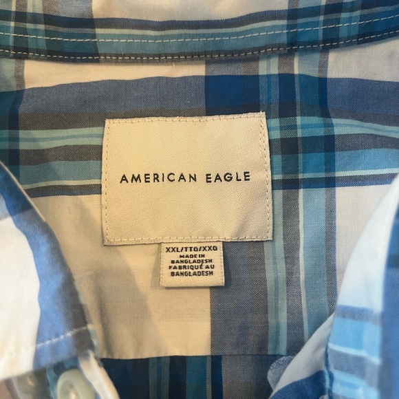 American Eagle Men’s XXL Blue White Plaid Button Down Shirt - Picture 3 of 6